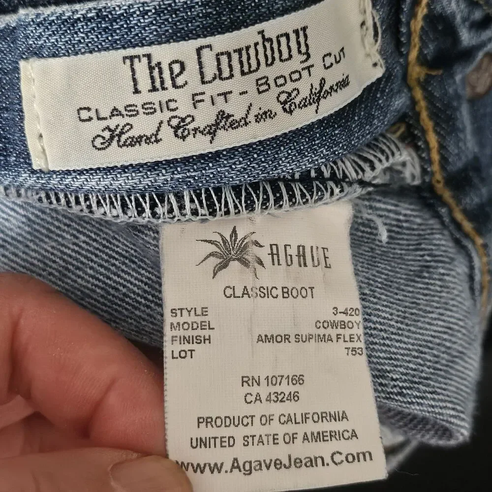 Agave Denim The Cowboy Bootcut Jeans Vintage Y2K Low Rise Made in USA Size 34